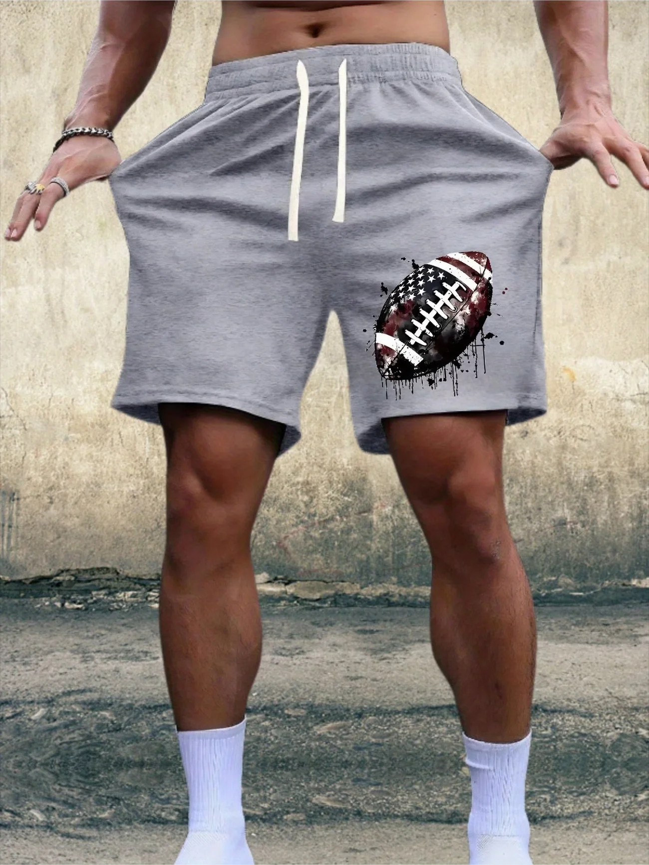 American Football Print Y2k Men Summer Casual Shorts Drawstring Athletic Shorts Loose Women Sweatpants Sports Jogging Beach Pant