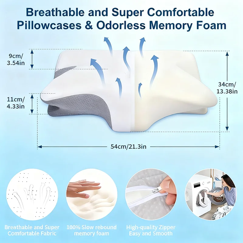 وسادة مساعدة جديدة للنوم للنوم الجانبي للبالغين - وسادة دعم عنق الرحم ذات الارتداد البطيء من القطن بجانب واحد