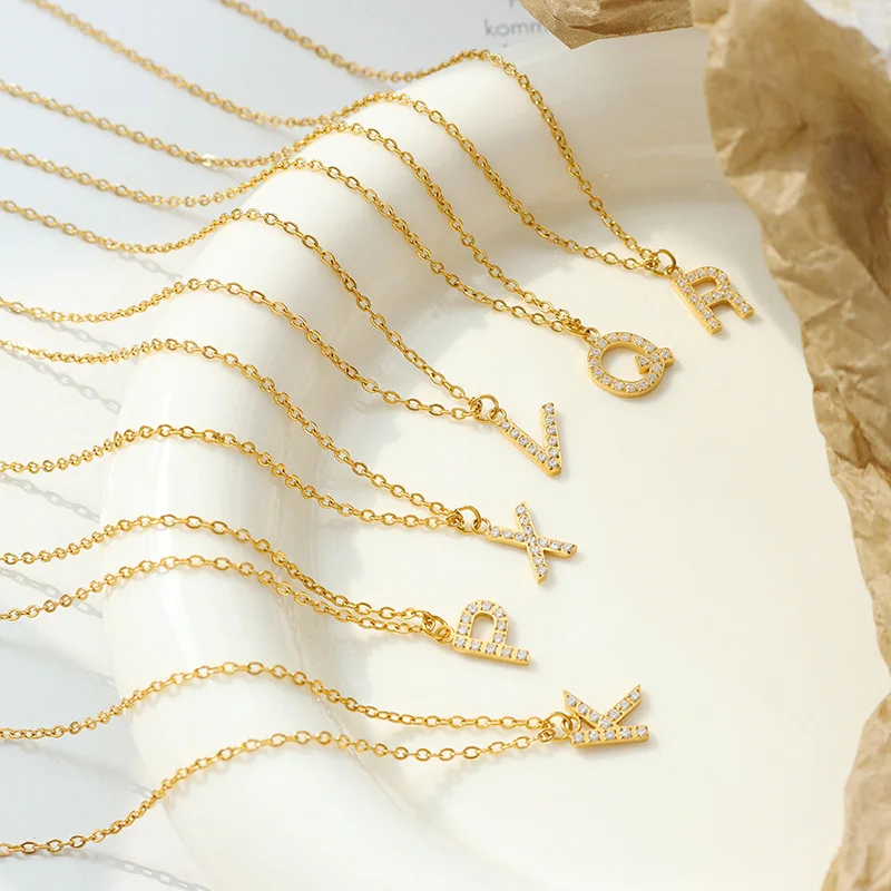 

CARLIDANA Zircon Stone Fashion Stainless Steel Jewelry Necklaces 26 Letters Personalized Pendant Alphabet Chain Necklaces Women