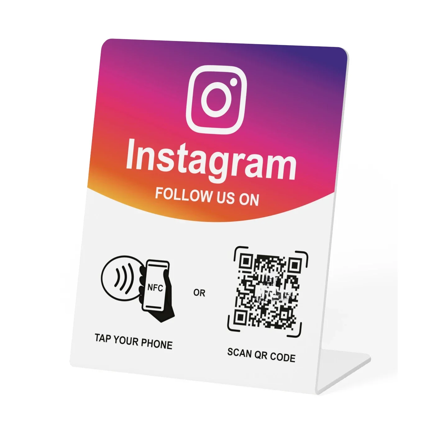 Multilingual NFC Tap Display Stand NTAG215 Chip + QR Code, Instagram & Google Review Pvc Table Sign