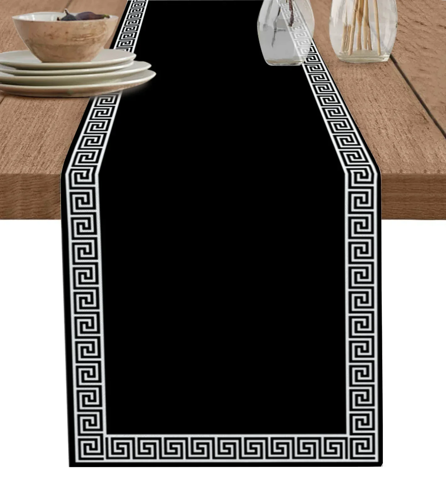 Black Retro Geometric Design Pattern Table Runner Restaurant Decoration Table Runner Wedding Holiday Party Table Accessories