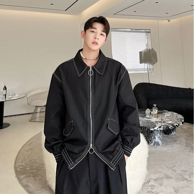 

Bla Double Head Zipper Jaet ort Sle Spring Autumn Men's Faionable Plain Color Polyester Fabric Casual Outerwear