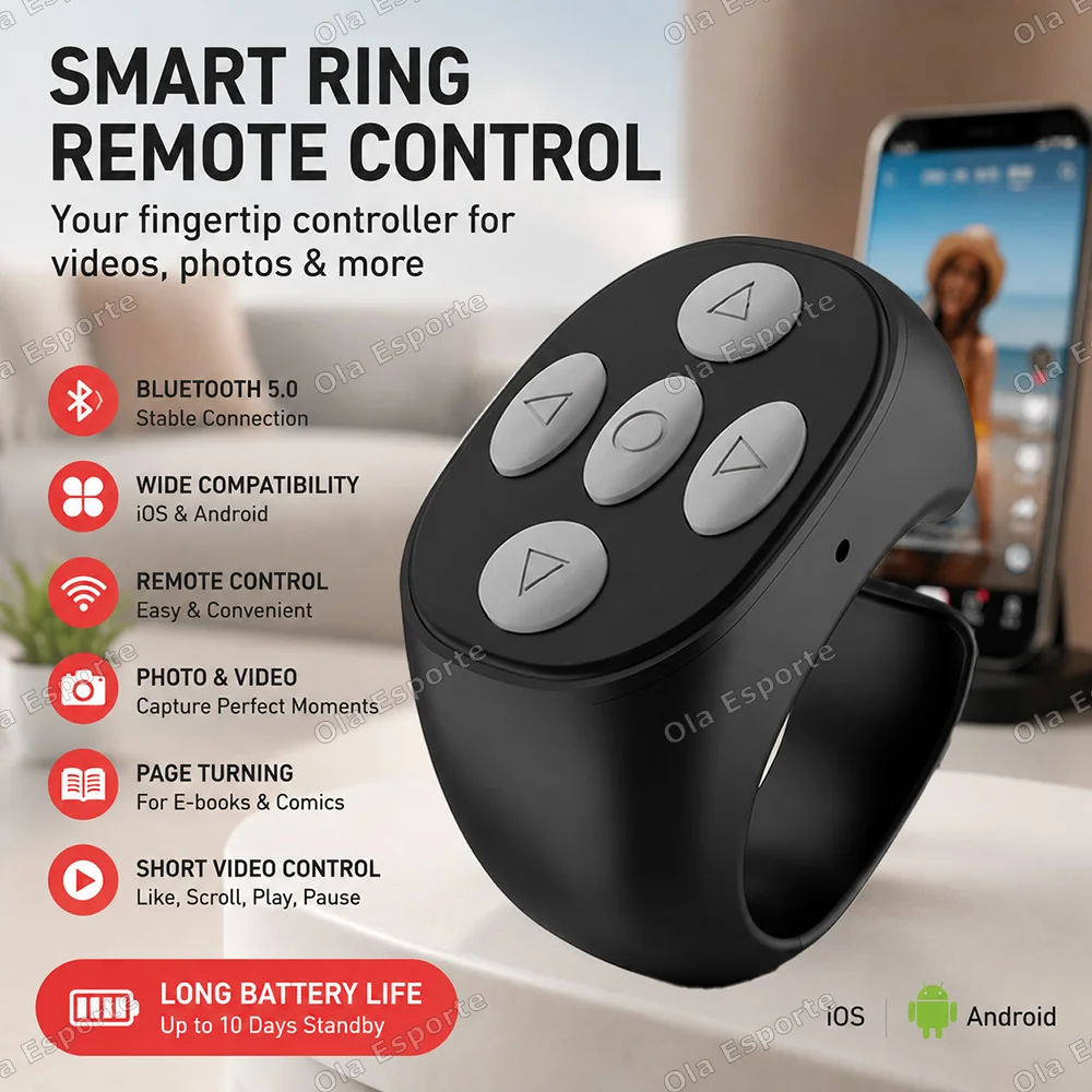 Scrollring Kabelloser Finger-Shutter Fernbedienung Seitenwechsler Handy-Controller Bluetooth-kompatibel für Zuhause und Reisen