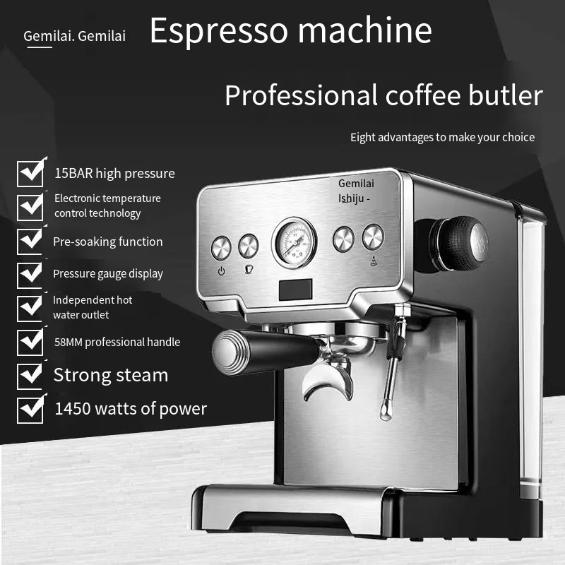 

Coffee Maker Germille CRM3605 Coffee Maker Home Italian Semi-Automatic Steam Milk Bubble Pump Pressure 15 Pa 179