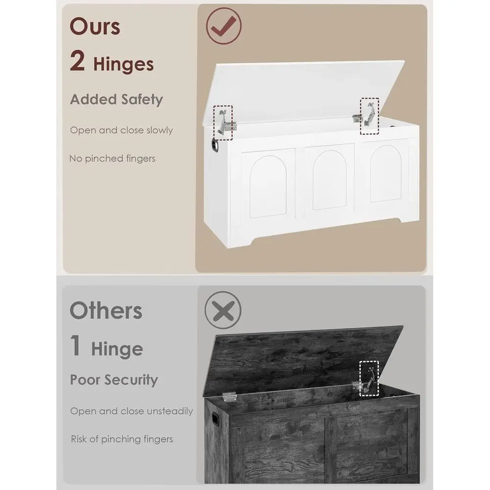 Cómoda de almacenamiento de madera blanca 39,4 con tapa abatible, 2 bisagras de seguridad, banco de zapatos para entrada, maletero resistente para el hogar, fácil montaje