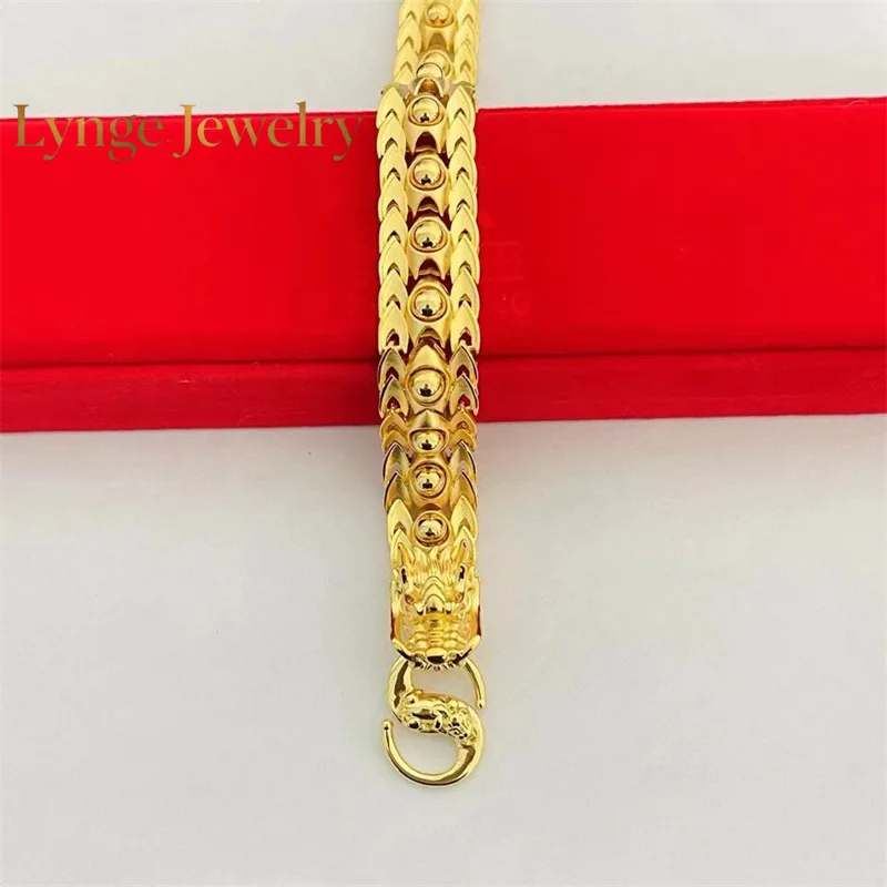 Lynge Jewelry 2025 new 24K real gold jewelry dragon ball bracelet for men and women AU9999 hand jewelry chain sand face dragon c