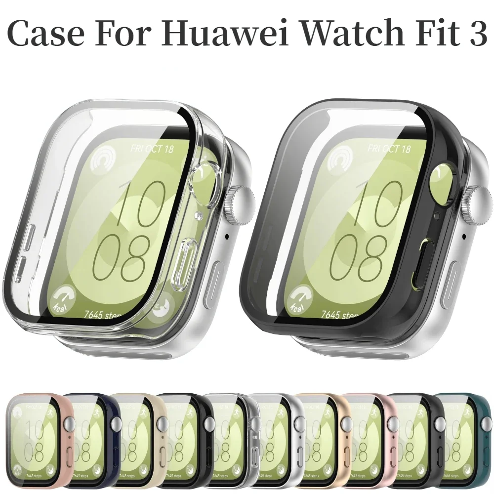 حافظة + زجاج عالي الدقة لساعة هواوي فيت 3 شل حماية من السقوط طبقة مقسى عالية الوضوح مقاومة للانفجار لساعة هواوي فيت 3