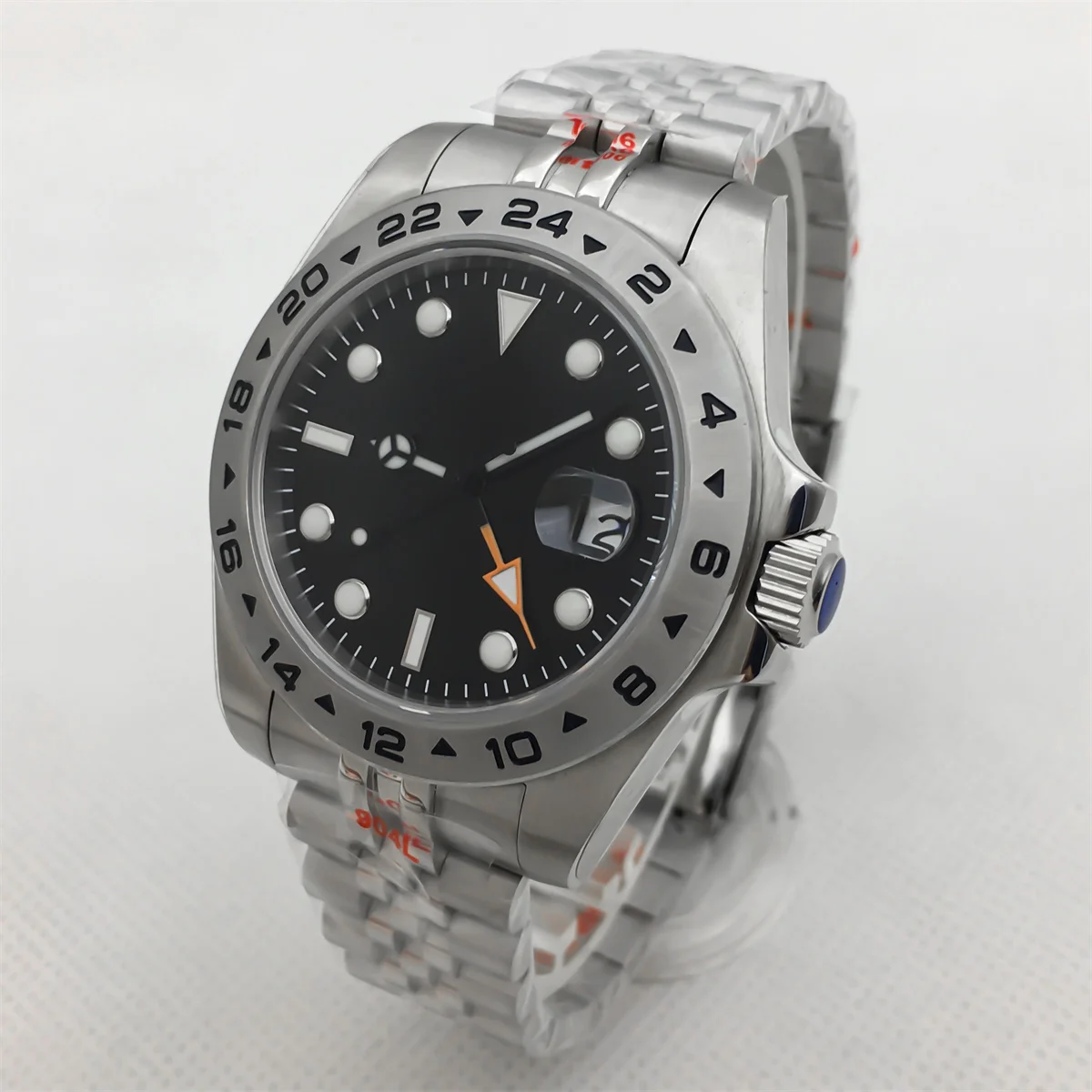 BLIGER 40mm NH34 GMT reloj para hombre blanco negro esfera naranja GMT mano verde luminoso cristal de zafiro correa de acero inoxidable ventana de fecha