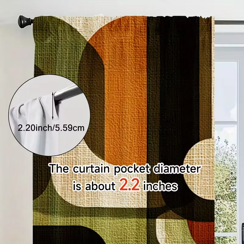Cortinas Retro Abstractas con Estampado Geométrico de Círculos en Naranja y Verde para Sala de Estar, Dormitorio, Ventana, Decoración de Mediados de Siglo