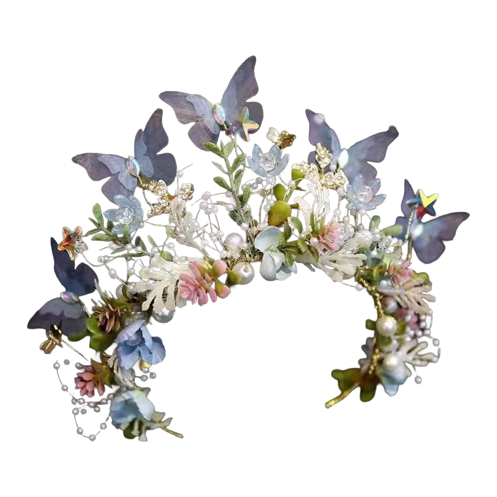 Boho Exquisite Blumenkrone Luxuriöser Schmetterling-Perlen-Blumengirlande Kopfschmuck Mädchen Fotografie-Requisiten Trendiges Haaraccessoire – Detail 3