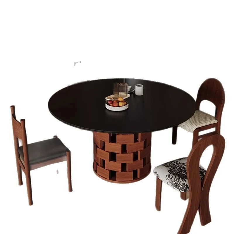 

round rock slab dining table 2025 new solid wood retro round table high-end small apartment high-end dining table and chairs