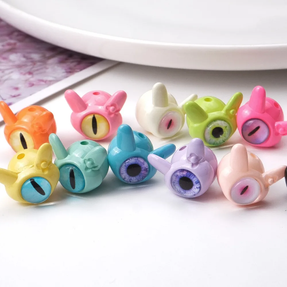 10 pcs Dopamine Color Cartoon Evil Eyes One-Eyed Beads Perforated Bead Colorful 16*16mm Kawaii DIY Jewelry Accessories