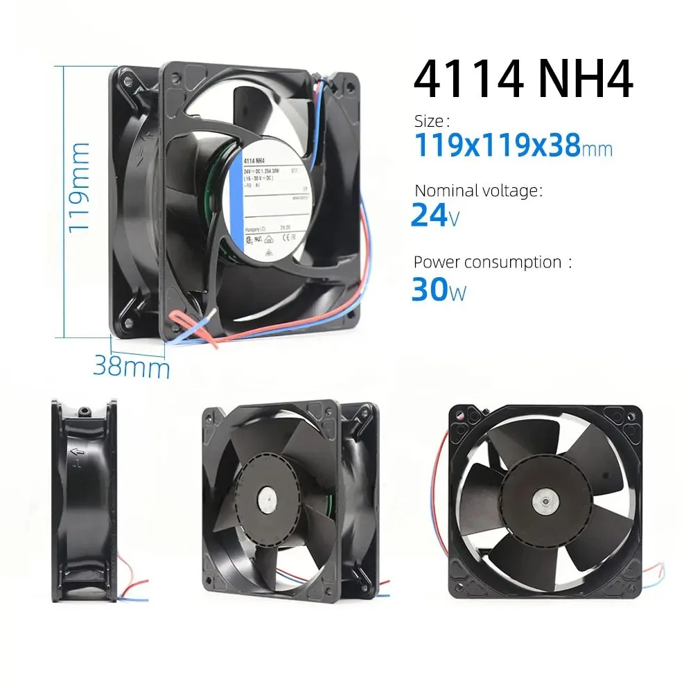 Server Chassis Cooling Fan 4114NH4 24VDC 1.25A 30W 2-wire 120*120*38MM Cabinet CPU