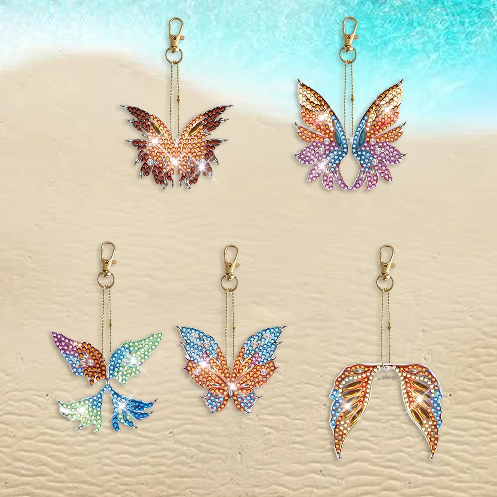 

5/6/7pcs set DIY Diamond Painting Keychain Handmade Diamond Mosaic Kit Rhinestone Pendant Double Sided Special Shaped Drill