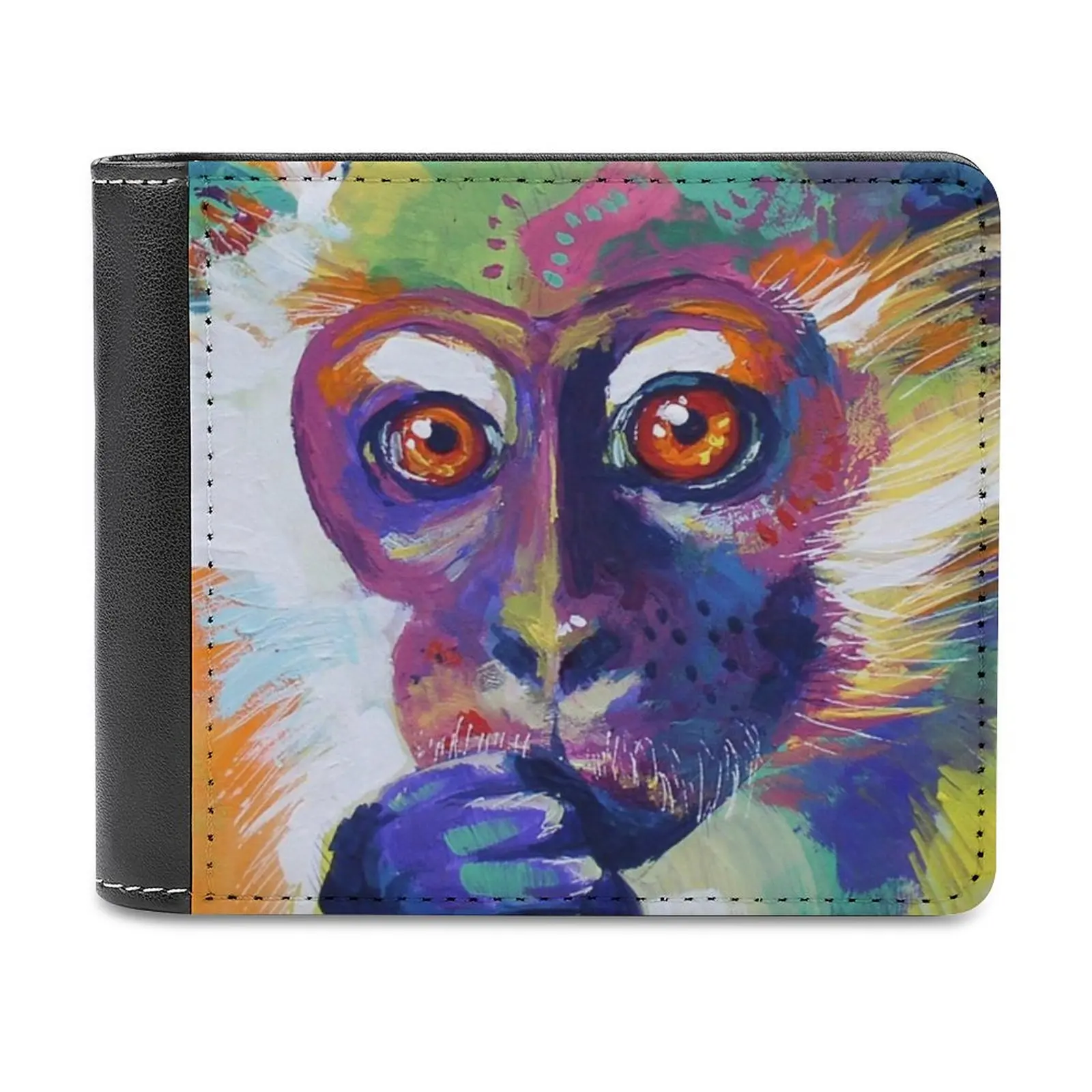 Thinking Monkey Leather Wallet Men's Wallet Diy Personalized Purse Father'S Day Gift Animal Traditional Personalized Wallet