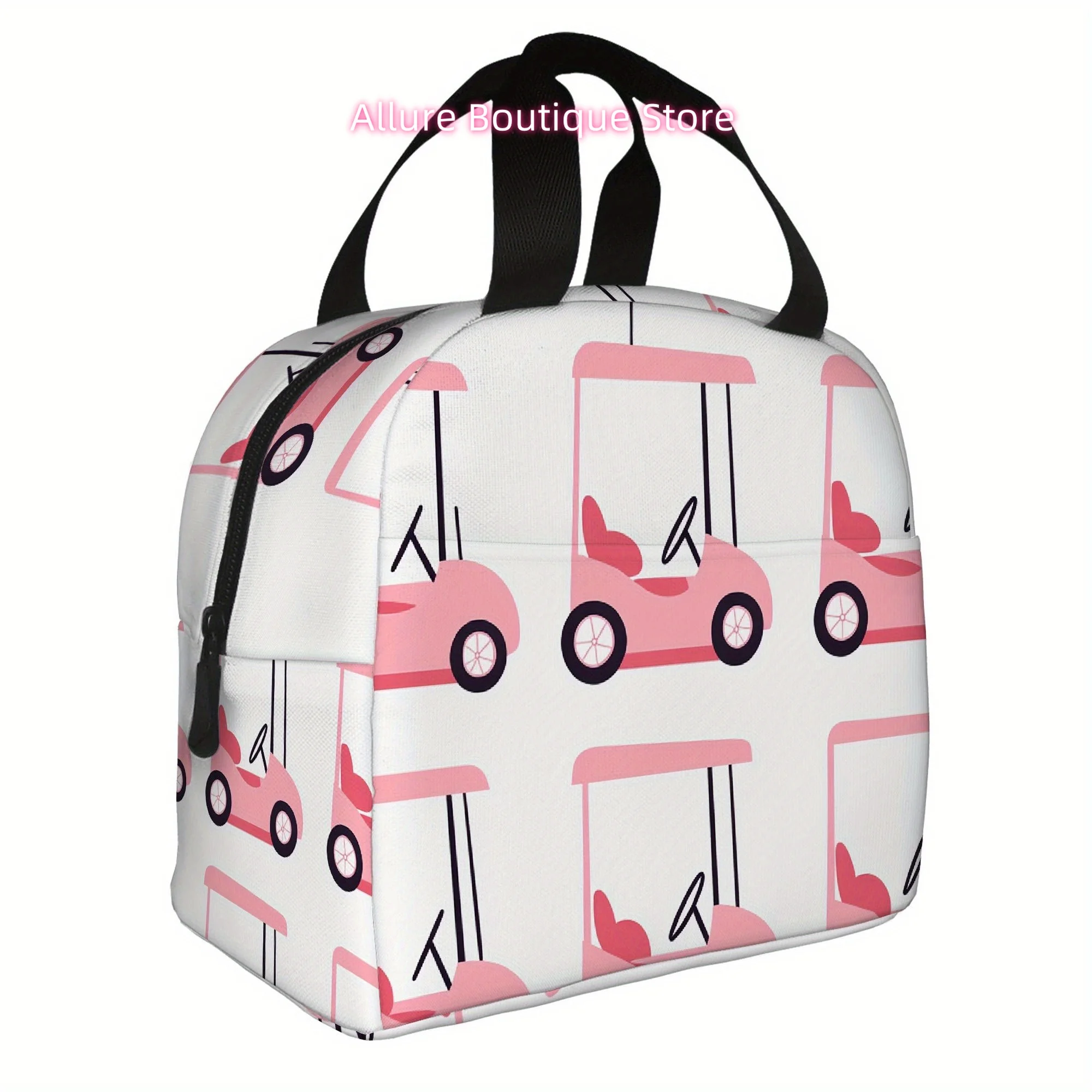 1pc Pink Golf Cart & Flag Print Insulated Tote Bag - Durable Polyester, Reusable & Portable for Home, Office, Restaurant - Keeps