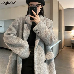Blends Women Outwear Simple Thicken Winter Coats Loose Solid Office Lady Vintage Newly Leisure Chic All-match Kpop Trendy Street