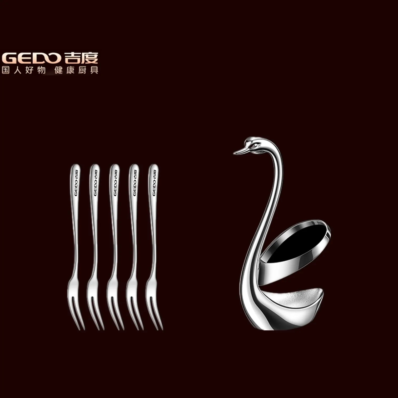 

Swan Base 304 Stainless Steel Fruit Fork 5 Pieces of LFGB Certification Dessert Fork for Office Afternoon Tea Home Party Cutlery