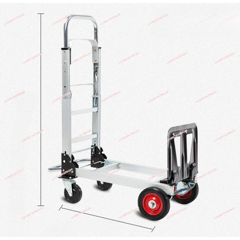 

Folding Four-wheel Hand-pulled Luggage Cart Shopping Trailer Express Logistics Trolley All Aluminum Plate Handling Cargo Trolley