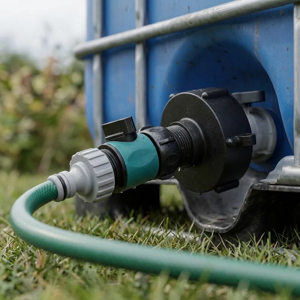 For IBC Water Tank Adapter Valve S60X6 Size Plastic Fitting with Built in On Off Valve for Home Garden Irrigation Use