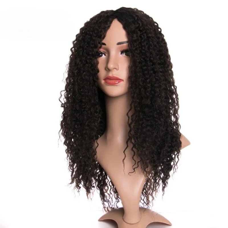 أنثى طويلة 20 بوصة براون المرأة شعر مستعار مجعد + قبعة Win