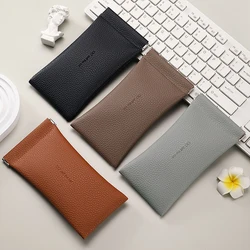 Glasses Case Women's Lychee PU Leather Glasses Storage Bag Automatic Closed Cover Soft Eyewear Pouch Data Cable Organiser 2024