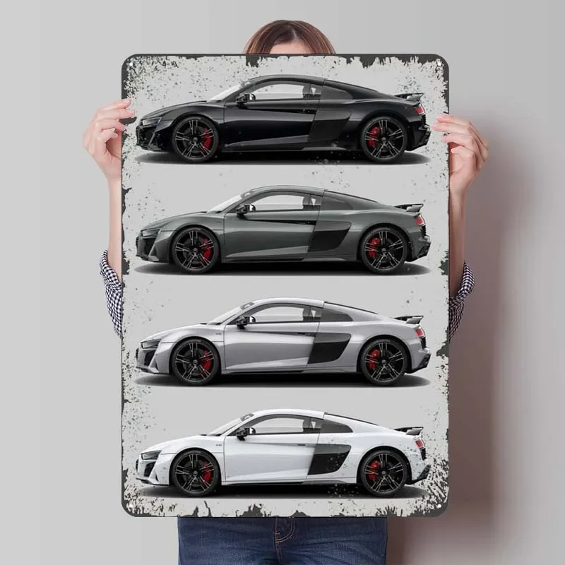 Audi R8 V10 Dark White Metal Sign Cars Poster Gamer Room Decoration Man Retro Tinplate Signs for Garage Wall Art Decoration Home