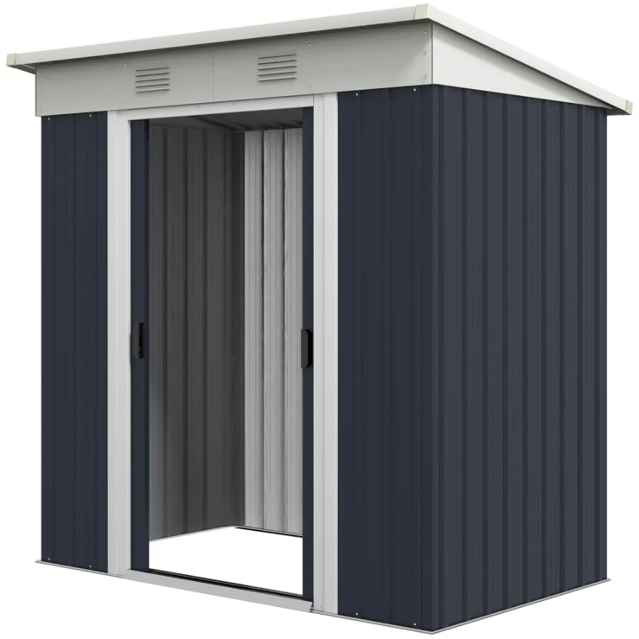 

6' x 4' Backyard Garden Tool Storage Shed with Dual Locking Doors 2 Air Vents Steel Frame for Garden Lawn Backyard Black