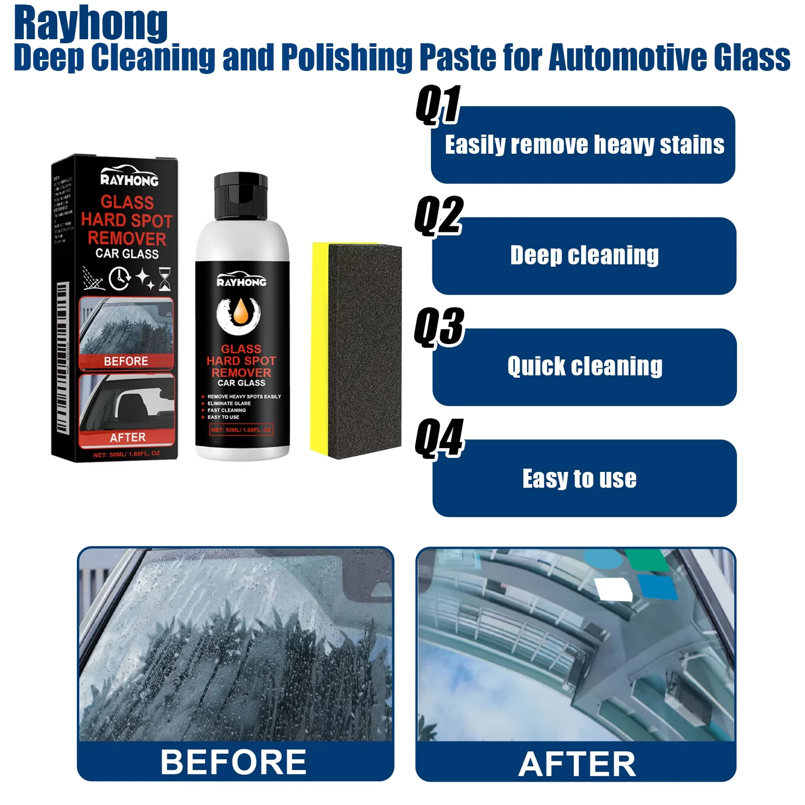 

Rayhong Car Glass Deep Cleaning Polishing Paste Glass Cleaning, Stain Removal, Scratch Repair, Polishing Paste