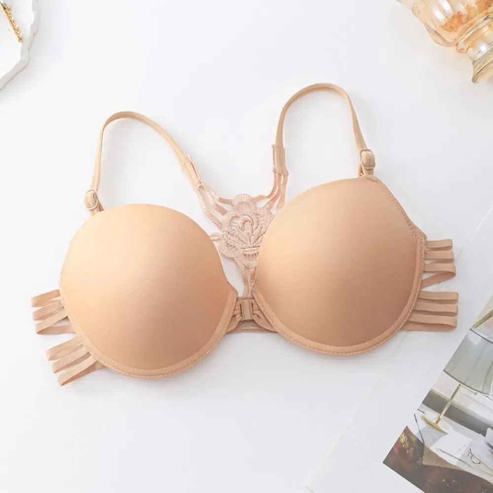 Sweet Front Button Lace Bra Women Beautiful Back 3/4Cup Seamless Bra Underwear Intimates Wireless Deep V Bra Beach