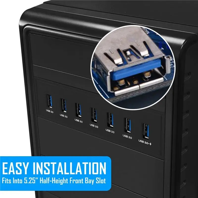 Ingenious-5X 7 Port USB 3.0 Hub 5Gbs 5.25Inch CD-ROM Drive Bay CD ROM Front Panel For Computer Case+USB 3.0 19-Pin Header