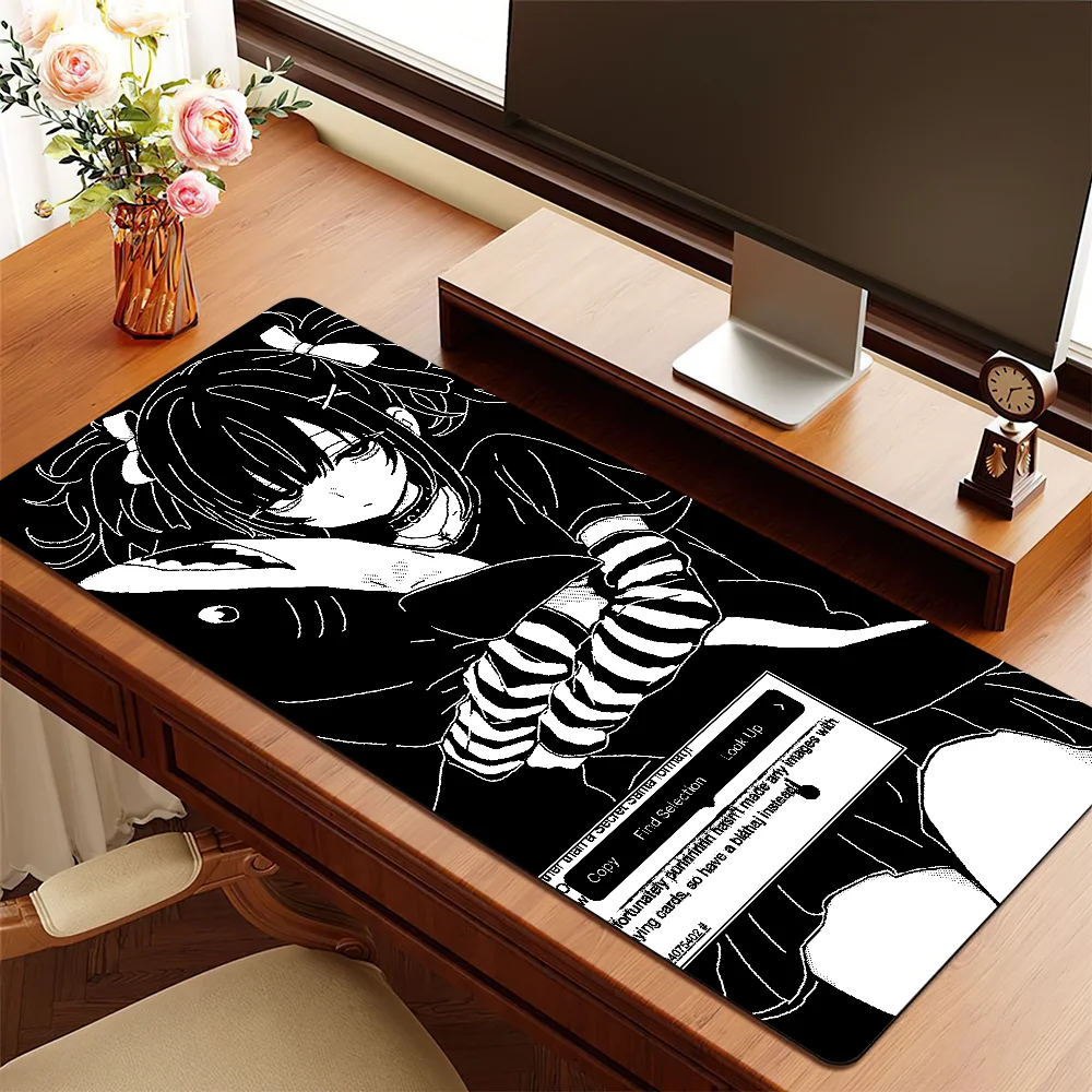 Anime Pixel girl Black White Mouse Pad Non-slip Thickened MousePad Student Cushion Large Writing Gaming Lockedge Office