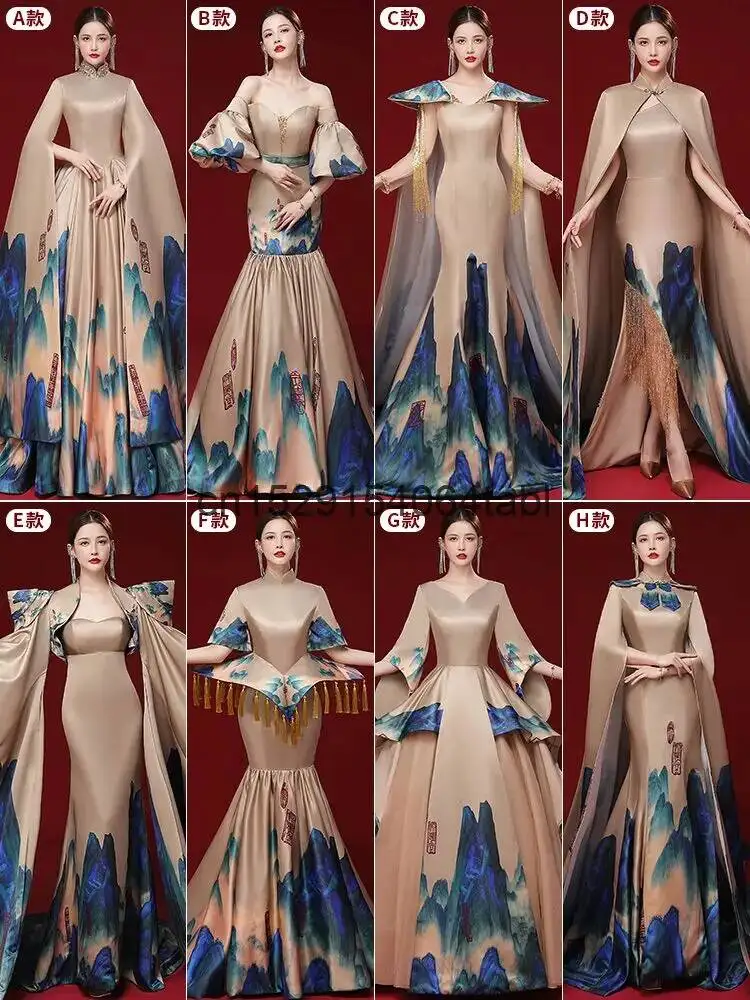 

Show Fashion Chinese Cheongsam Style High-end And Atmospheric Host Dress, Female Guzheng Performance, Art Examination, Han Fu