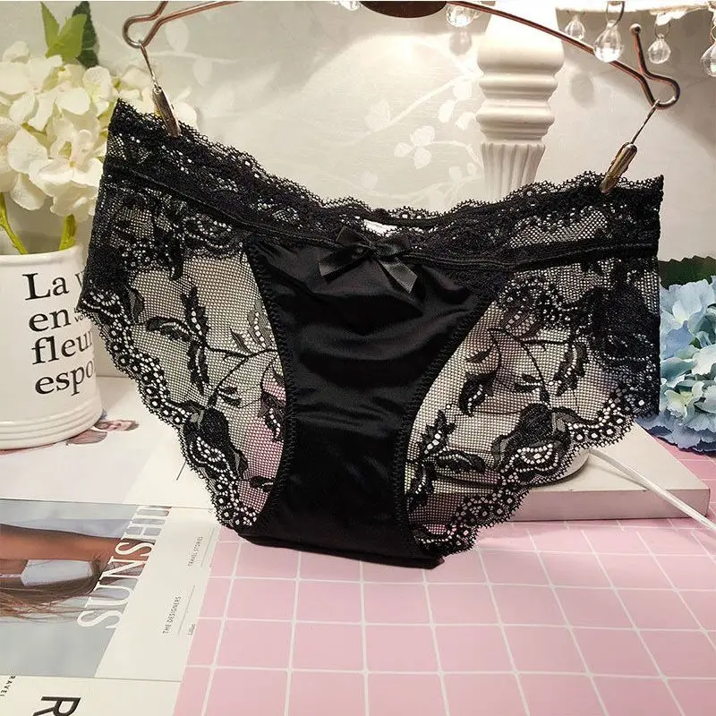 Tweedelige damesslipjes Frans ondergoed Sexy lingerie Naadloze kanten vlinderdas slipje Lage taille Sneldrogend doorzichtig slipje