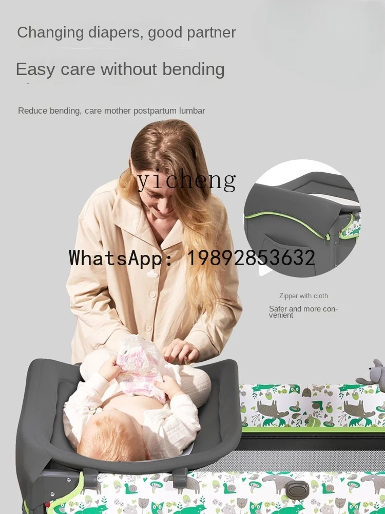 AG  Foldable Baby Bed Mobile Splicing Babies' with Diaper-Changing Table Newborn Bassinet
