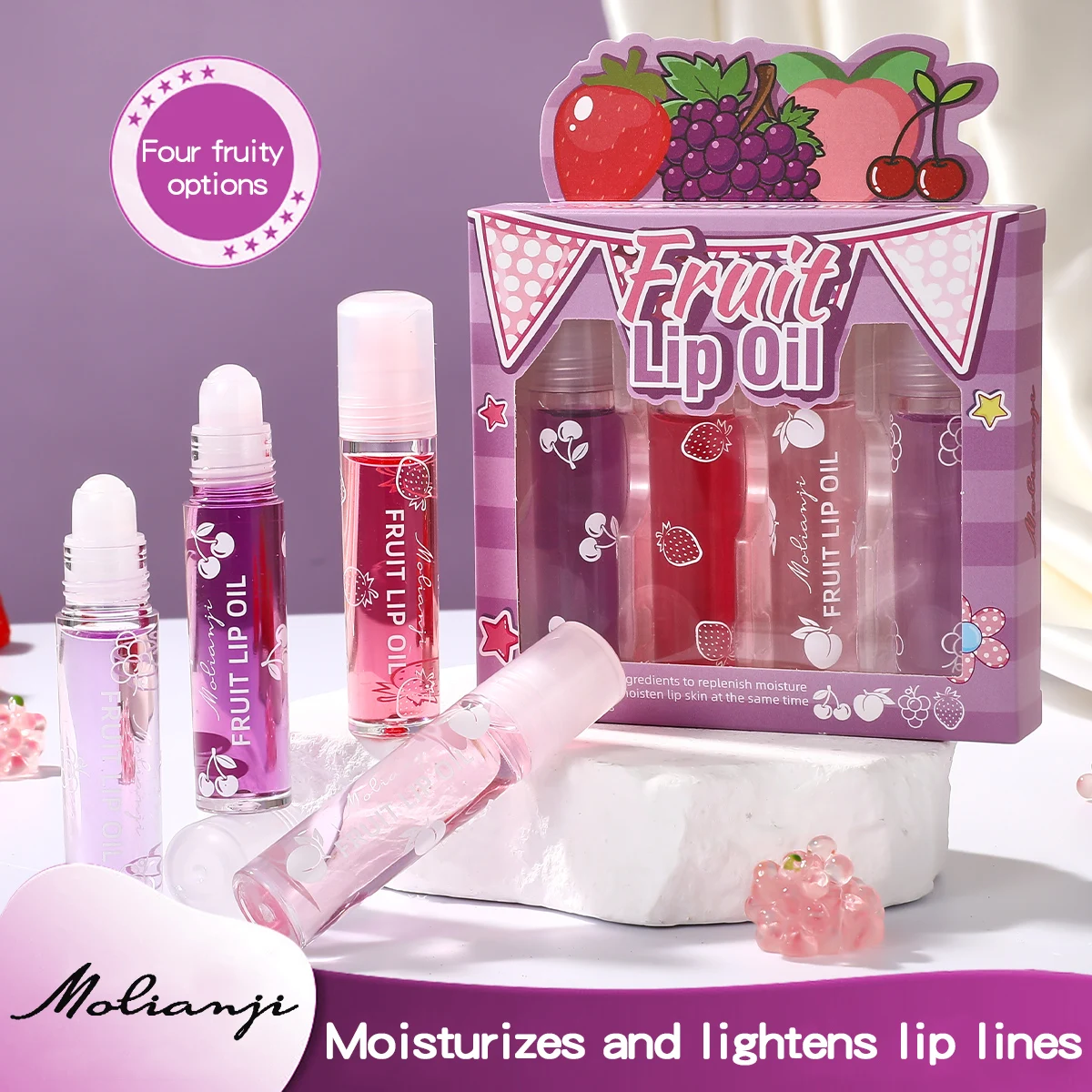 Lip Oil Moisturizing Lip Balm for Students, Hydrating Roll-On to Reduce Lip Lines, Colorless Transparent, for Chapped Lips, Fruit Scent