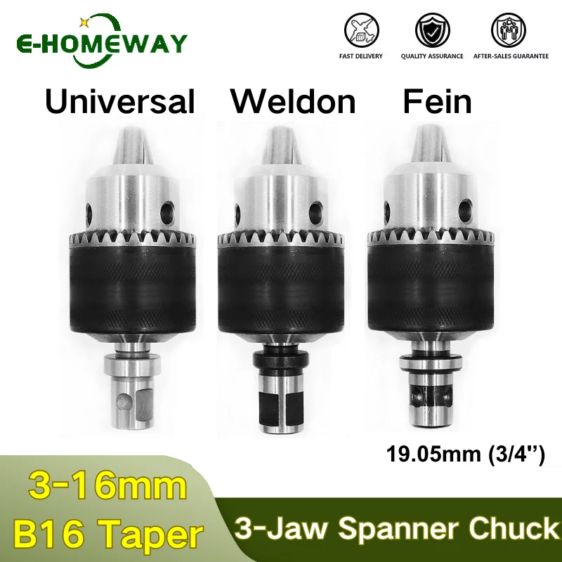 3-16mm Heavy Duty Drill Chuck | B16 Thread for Bench Drill | Quick Change Adapter With Weldon/Universal/Fein Shank + Chuck Key