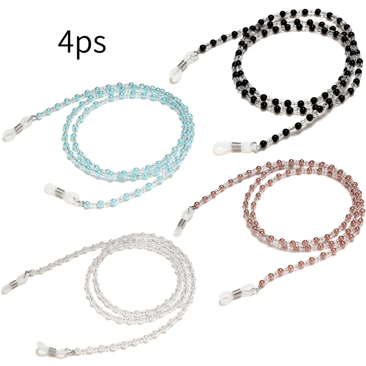 4-teilige Brillenkette, rutschfeste Perlen-Brillenkette, Hängeseil, Brillenhalter, Damen-Lese- und Sportbrille mit Halterung