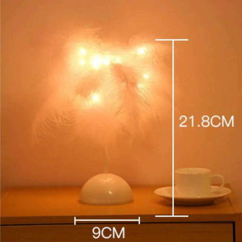 Creative Feather Table Lamp Warm White Light Tree Feather Lampshade Girl LED Wedding Decorative Lights Birthday Gift Home Decor