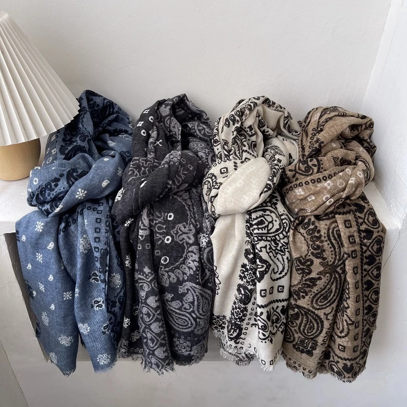 

Зимний толстый вискозный мягкий шарф с цветочной бахромой пейсли, хлопковые шали для женщин, идеально подходит для путешествий, повседневный хиджаб из пашмины, снуд