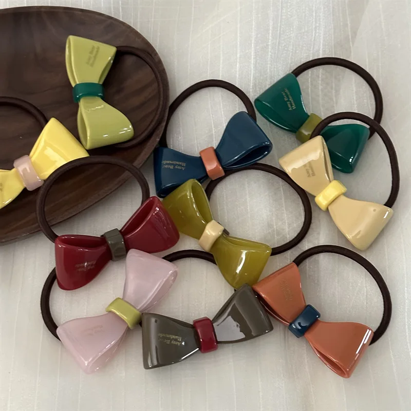 New Sweet Cute Bowknot Hair Clips Acetate Geometric Barrettes Plain Color Hairpins Korean Ins Girls Women Accessories Side Pins