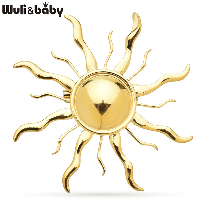 Wuli&baby Stainless Steel Sun Brooches For Women Unisex 2-color Easy-match Party Office Clothes Brooch Pins Gifts