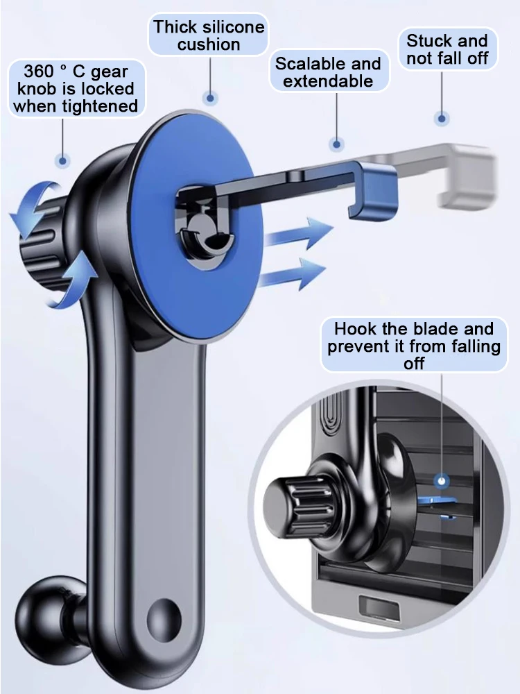 Prese d\'aria per auto supporto per Clip asta di prolunga supporto per telefono per auto a gravità girevole a 360 ° nella staffa di supporto per