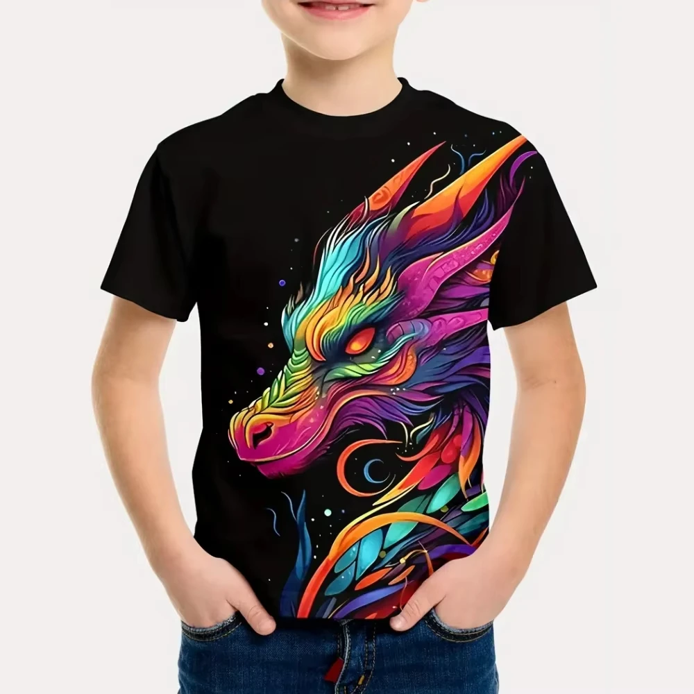 

Children's T-Shirt 3D Dragon Graphic T Shirt Children Top 2-10y Round Neck Fashion Cool Style Short Sleeve Tee T-Shirt for a Boy