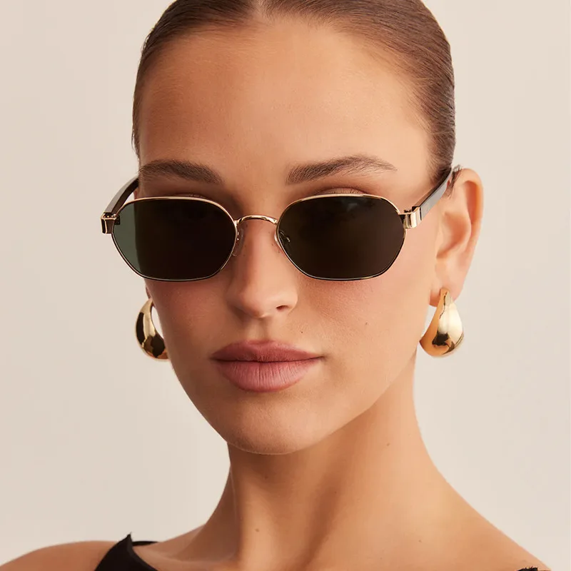 STORY Retro Hexagon Sunglasses for Women Men Brand Designer Vintage Classic Brown Lens Polygon Sun Glasses Square Shades S9662A