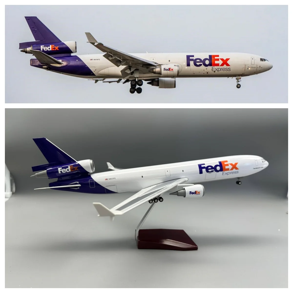 Modelo de Avião MD11 FedEx Cargo Airways em Resina Plástica com Rodas e Trem de Pouso, Réplica Estática, Brinquedo de Coleção, Souvenir