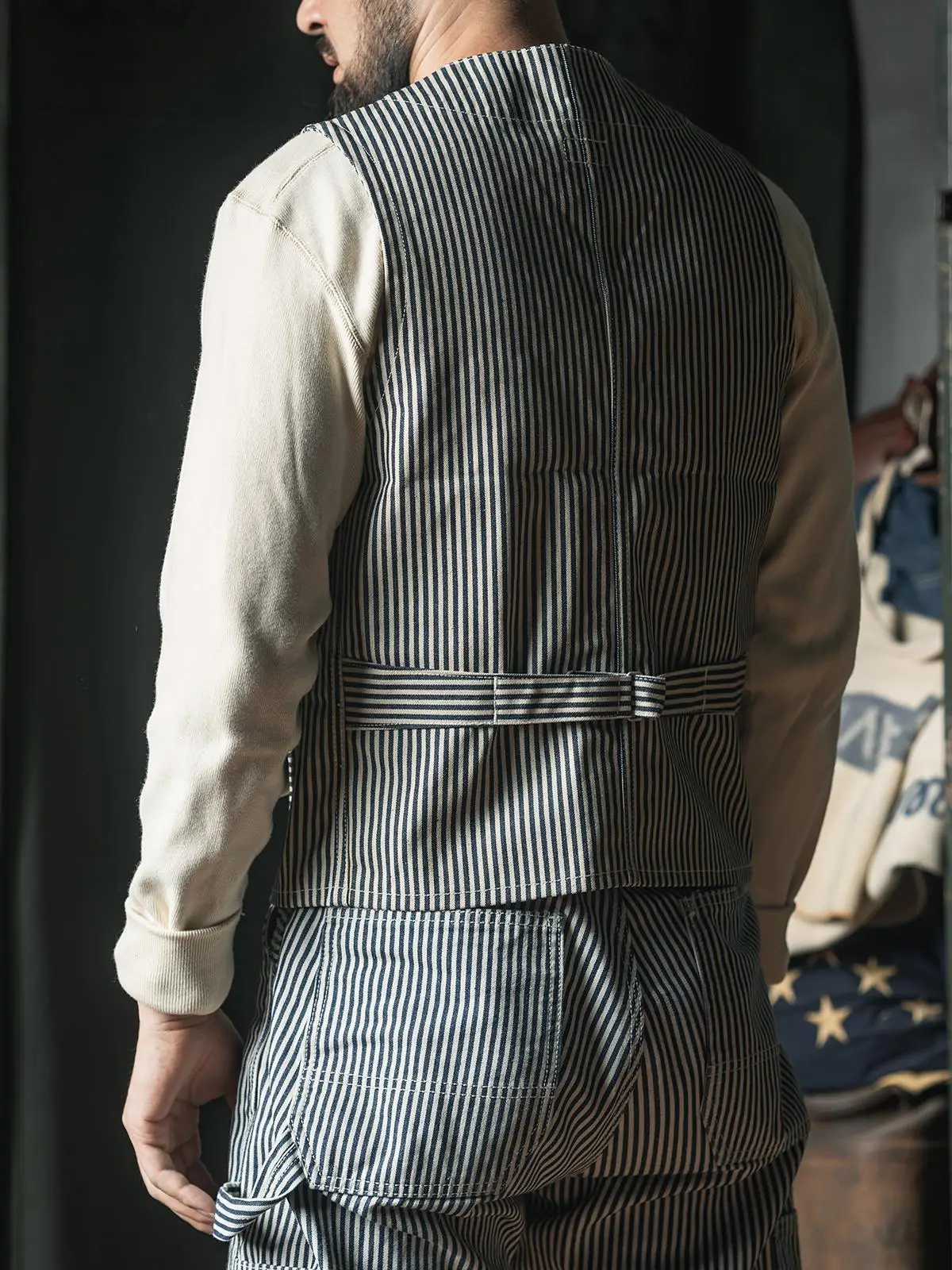 سترة عمل برونسون لوتو423 من قماش الهيكوري بنمط خطوط السكك الحديدية، سترة دنيم زرقاء وبيضاء بخطوط عمودية، مقاس قياسي للشباب، ن... #3