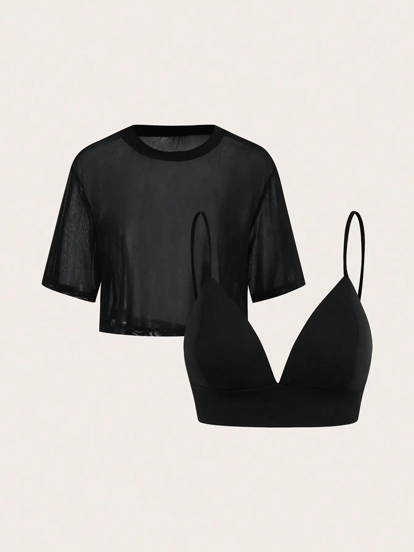 

2 шт. Повседневные однотонные укороченные майки и топы с короткими рукавами из прозрачной сетки