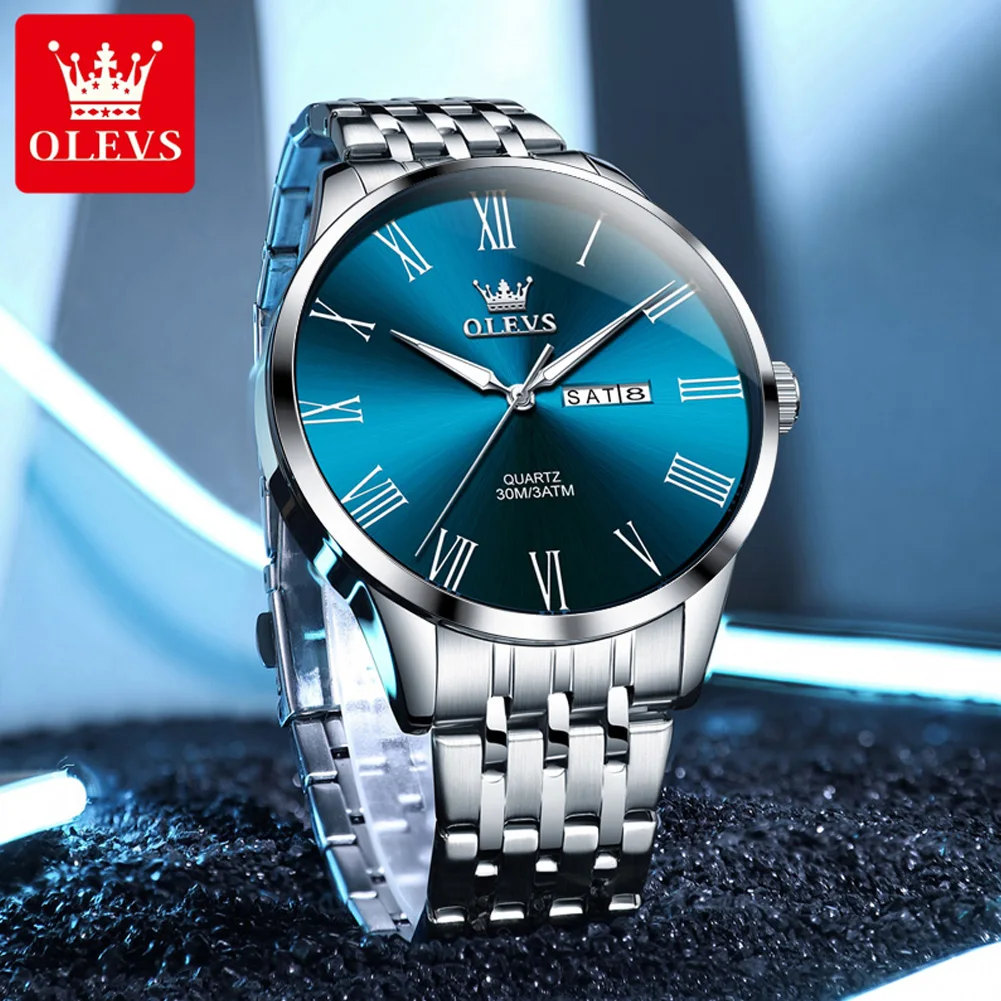 OLEVS 3633 Fashion Quartz Watch For Men Roman Scale Date Stainless Steel Men\'s Hand Clock Waterproof Luminous Original Man Watch