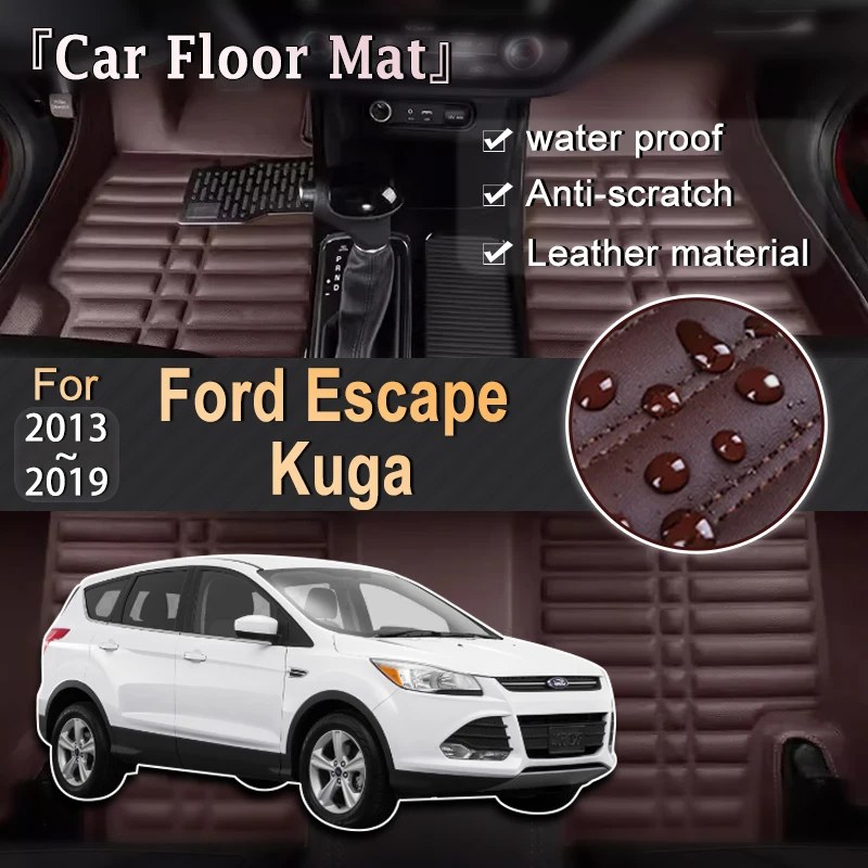 

LHD Car Mat Leather For Ford Escape Kuga 2013~2019 Floor Mat Custom Foot Part Leather Panel Liner Cover Rug Interior Accessories